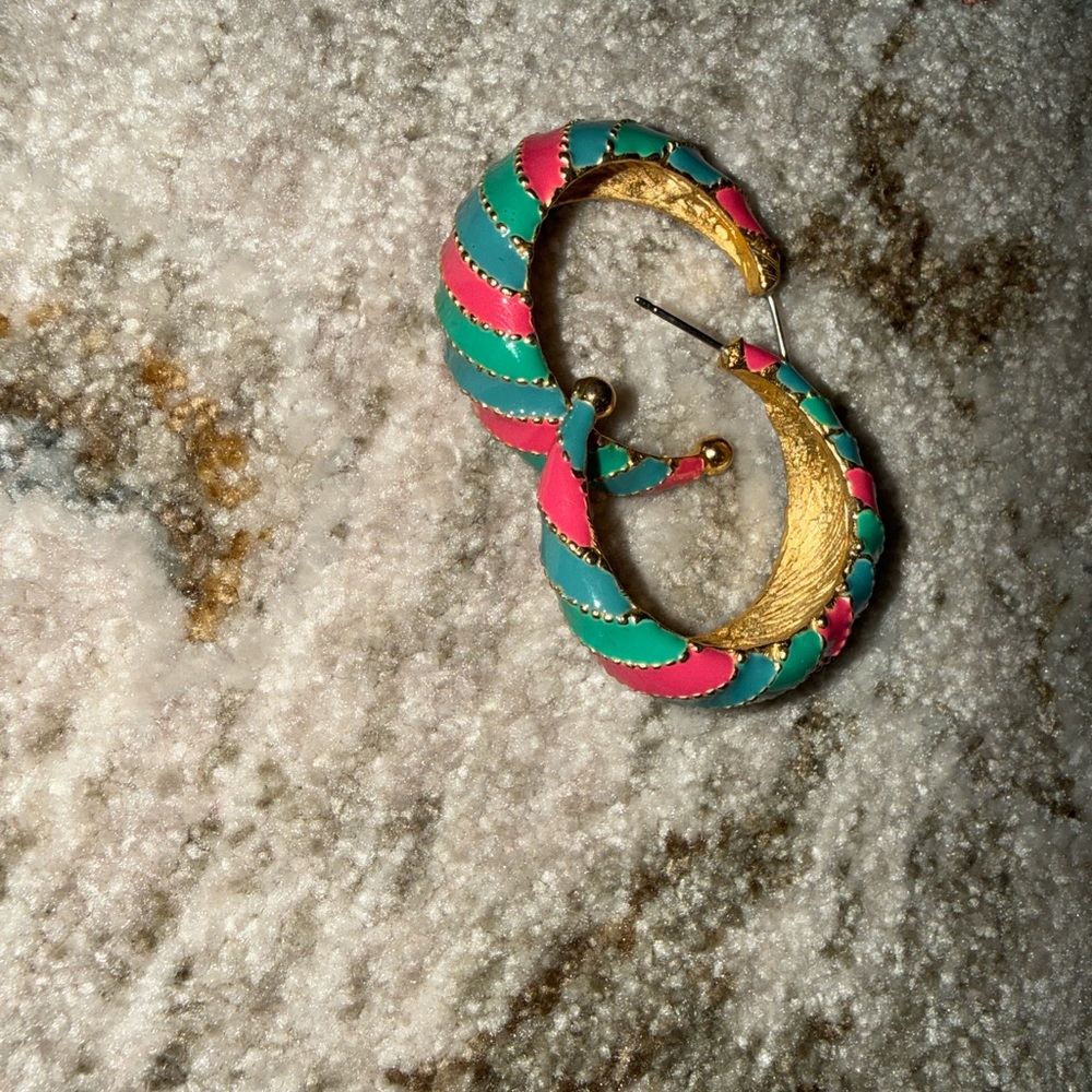 Vintage Colorful Striped Hoop Earrings - Picture 3 of 4